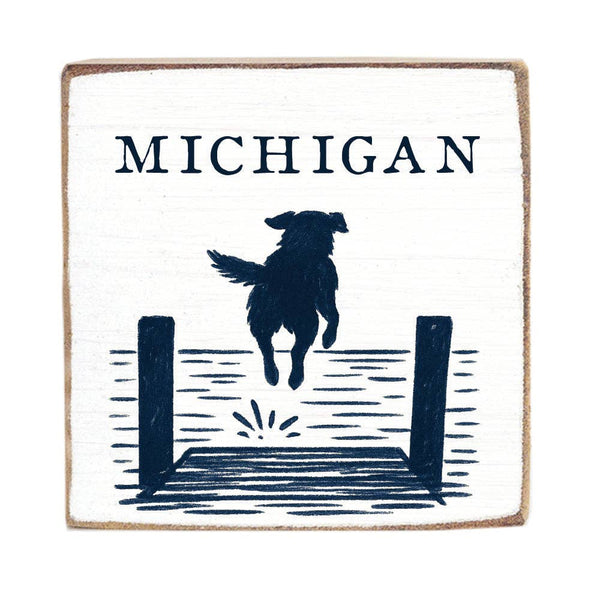 Lake Dog Jumping Personalized Block Sign | Lake Decor