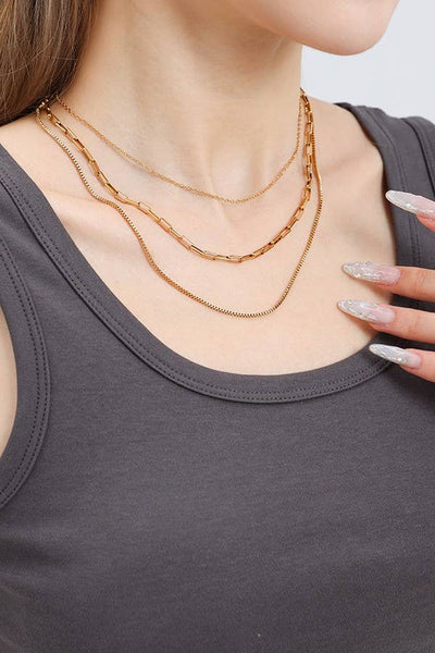 18K STAINLESS STEEL TARNISH FREE LAYERED NECKLACE | 40NK346: GOLD