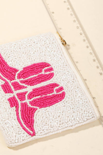 Pink Seed Beaded Coin Purse: PINK