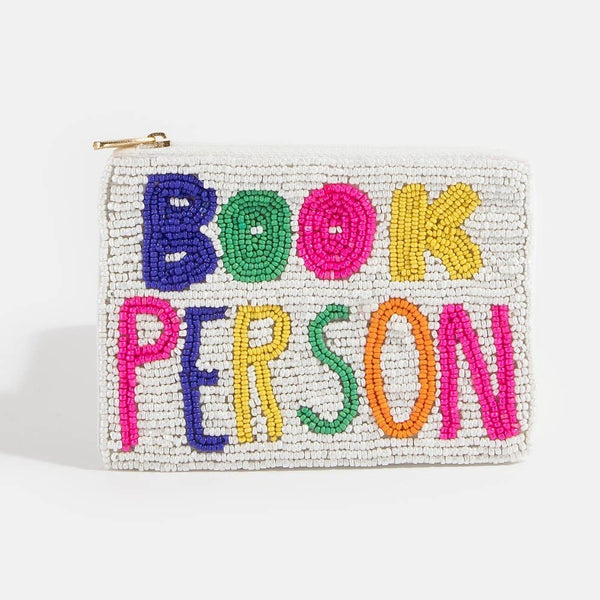 Book Person Colorful Beaded Coin Purse: MULTI