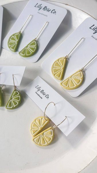 Citrus Slice Earrings / Clay earrings / Women’s Earrings: Small Lemon Hoops