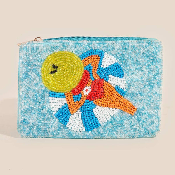 Sunbathing Pool Lady Seed Beaded Coin Purse: MULTI