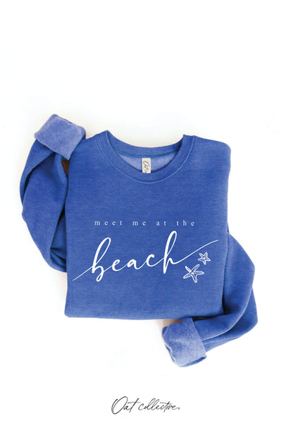 MEET ME AT THE BEACH Graphic Sweatshirt: LIGHT BLUE / XL