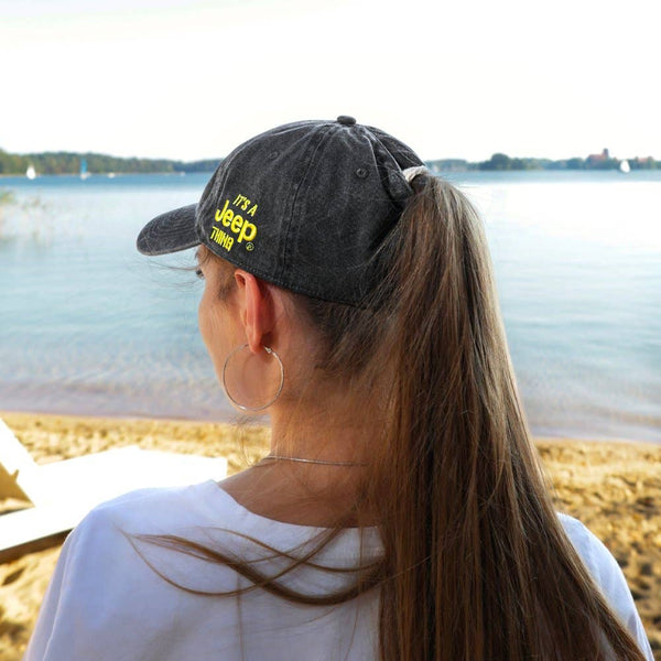 Hat - Jeep Chino Twill Ponytail with Chenille Duck Patch: White