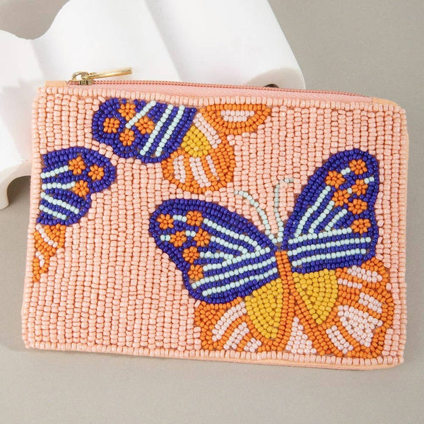 Textured Butterfly Beaded Coin Purse: MULTI
