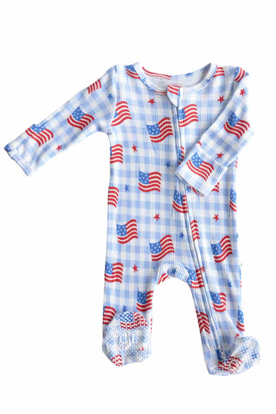 Bamboo Waffle Zipper Footie | Star-Spangled Picnic: Newborn