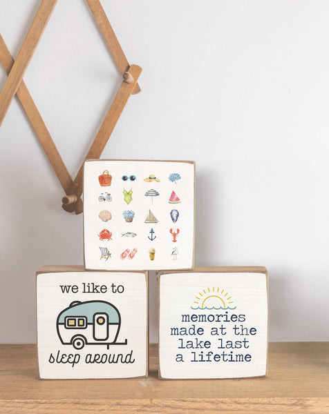 Beach Icons Block Sign | Wooden Decor | Coastal Decor