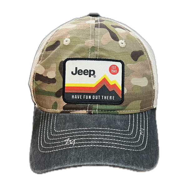Hat - Jeep Have Fun Out There Patch Garment Washed Trucker: Yellow