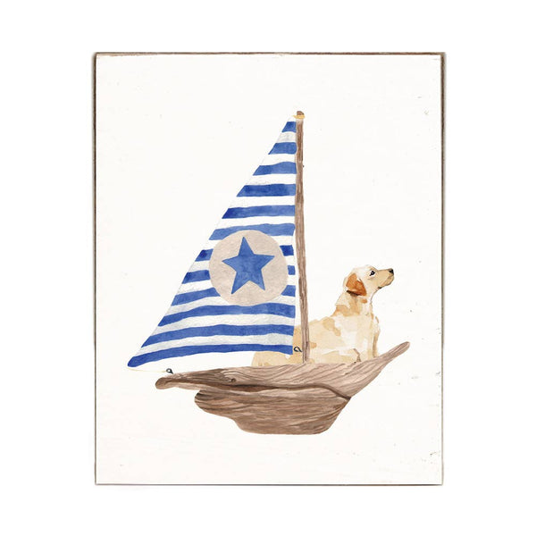 Sailboat + Golden Dog Block Sign | Coastal Decor | Dog Decor