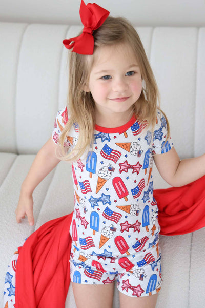 Two Piece Short Pajama Set | Red, White & Cool: 3T