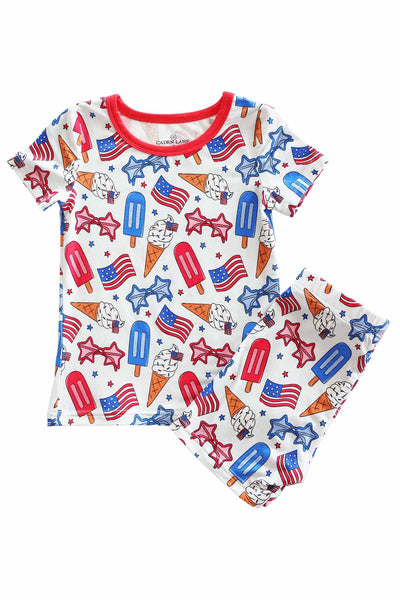 Two Piece Short Pajama Set | Red, White & Cool: 7/8