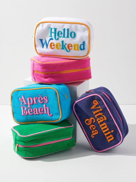 CABANA "HELLO WEEKEND" MEDIUM ZIP POUCH, WHITE