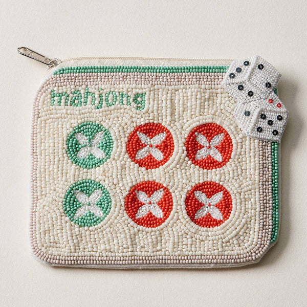 Mahjong Game Night Beaded Coin Pouch: GR / ONE