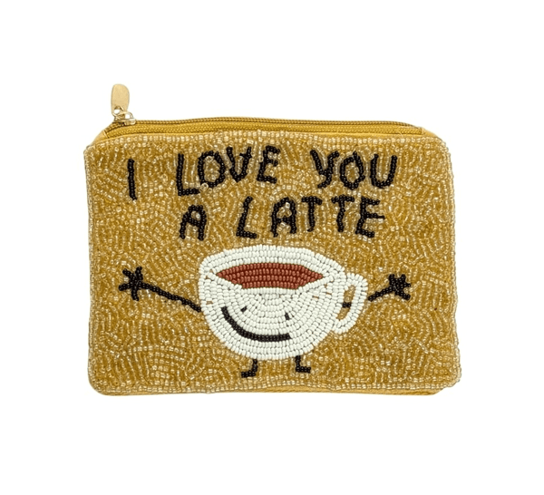 Ladies Latte Pun Theme Fully Beaded Coin Purse 
