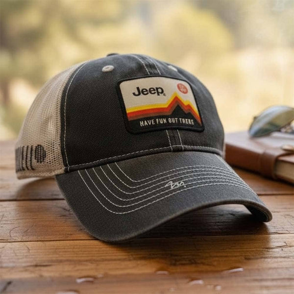 Hat - Jeep Have Fun Out There Patch Garment Washed Trucker: Yellow