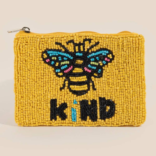 Bee Kind Seed Beaded Coin Purse: MULTI