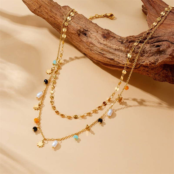 18K STAINLESS STEEL TARNISH FREE SEEDBEAD NECKLACE|40NK9422: Gold
