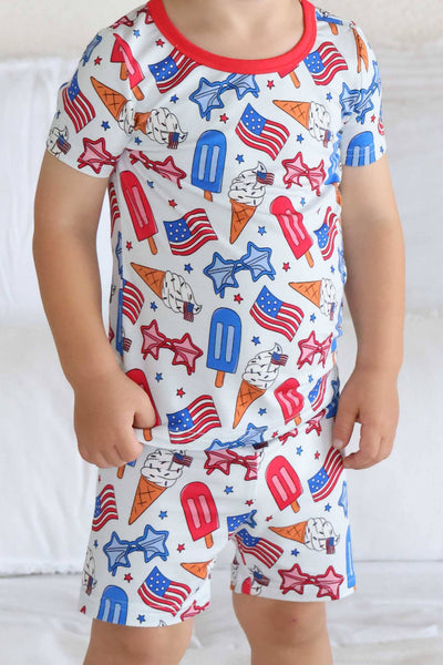 Two Piece Short Pajama Set | Red, White & Cool: 18-24 months