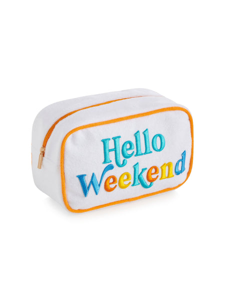 CABANA "HELLO WEEKEND" MEDIUM ZIP POUCH, WHITE
