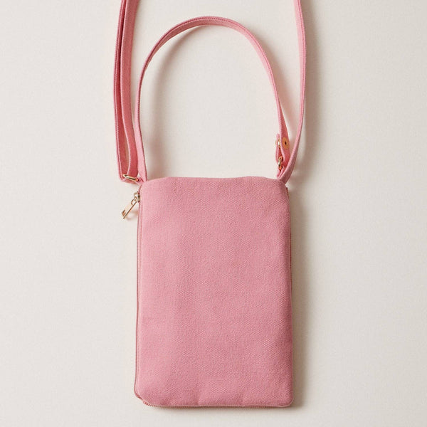 Seed Beaded Tropical Crossbody Phone Bag | Multifunctional Zipper Bag: Flamingo in Blue