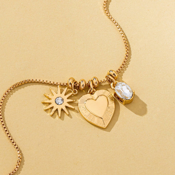 Celestial Heart and Starburst Charm Necklace | 80N93135: Gold