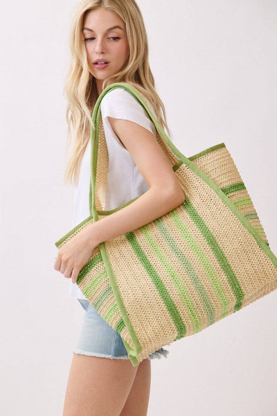 MB0323 Jennifer Multi Color Straw Beach Tote Bag: Blue