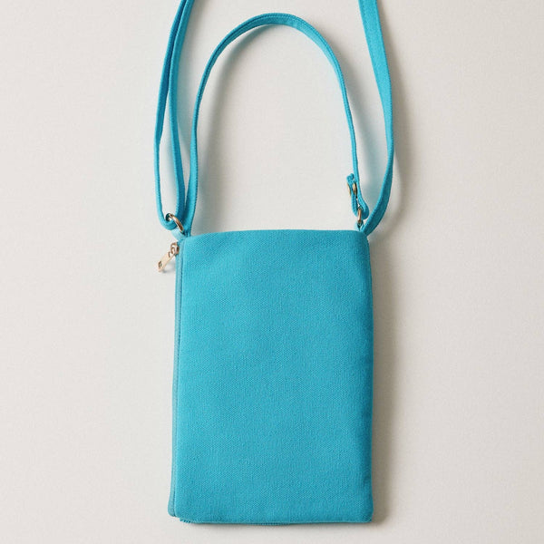Seed Beaded Tropical Crossbody Phone Bag | Multifunctional Zipper Bag: Flamingo in Blue