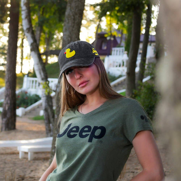 Hat - Jeep Chino Twill Ponytail with Chenille Duck Patch: White