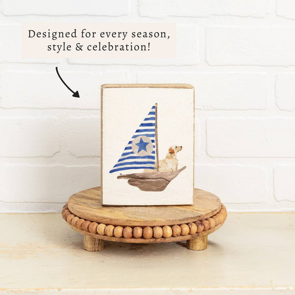 Sailboat + Golden Dog Block Sign | Coastal Decor | Dog Decor