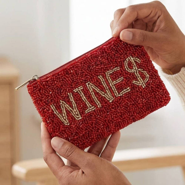 Wines Seed Beaded Coin Purse: RED