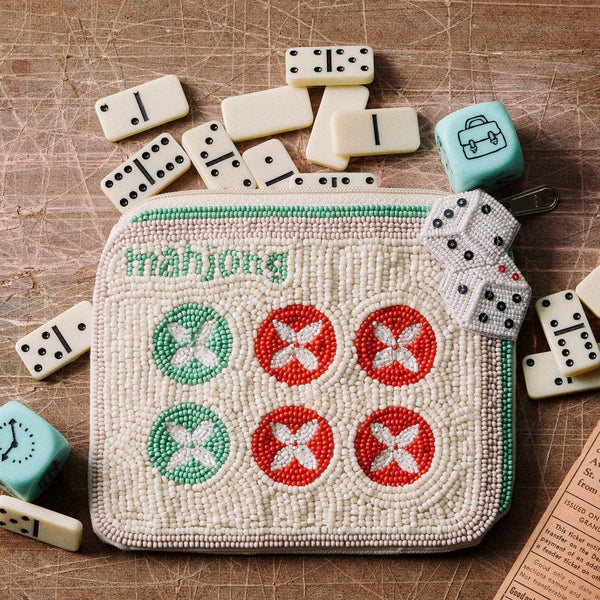 Mahjong Game Night Beaded Coin Pouch: GR / ONE