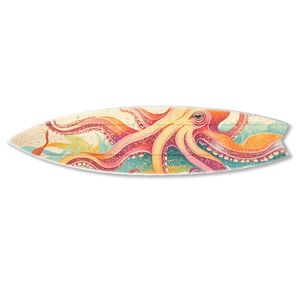SURF BOARD WALL ACCENT COLORFUL OCTOPUS ART