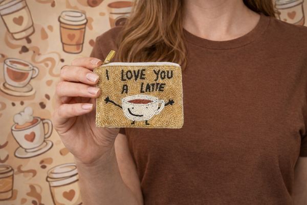 Ladies Latte Pun Theme Fully Beaded Coin Purse 