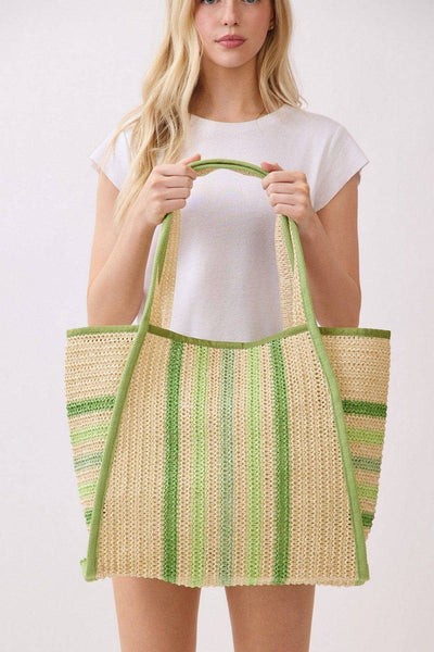 MB0323 Jennifer Multi Color Straw Beach Tote Bag: Hot Pink