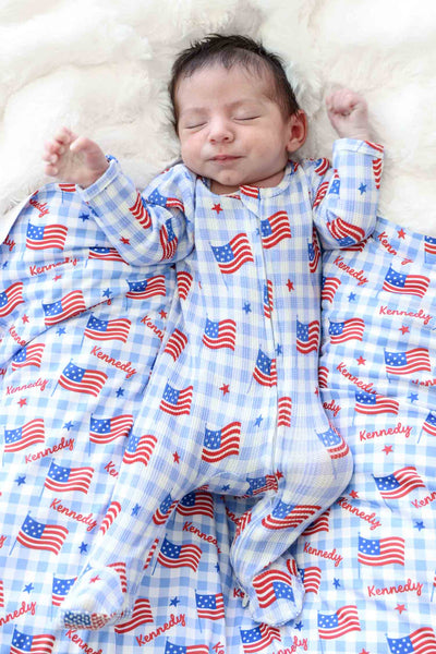 Bamboo Waffle Zipper Footie | Star-Spangled Picnic: Newborn