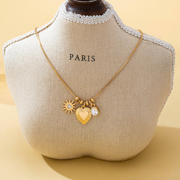 Celestial Heart and Starburst Charm Necklace | 80N93135: Gold