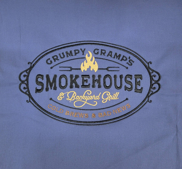 Chef Apron, Funny Apron for Men, Cooking Gifts for Men, with Pockets,Grilling, Baking, BBQ, Cooking Apron: Black / Grumpy Gramps Smokehouse Logo