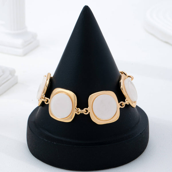 White Pearly Inlay Square Link Bracelet | 80B1752: Gold