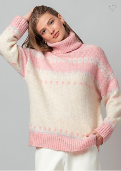 Fair Isle Turtleneck Knit Sweater