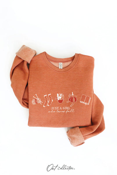 JUST A GIRL WHO LOVES FALL Graphic Sweatshirt: HEATHER DUST / XL