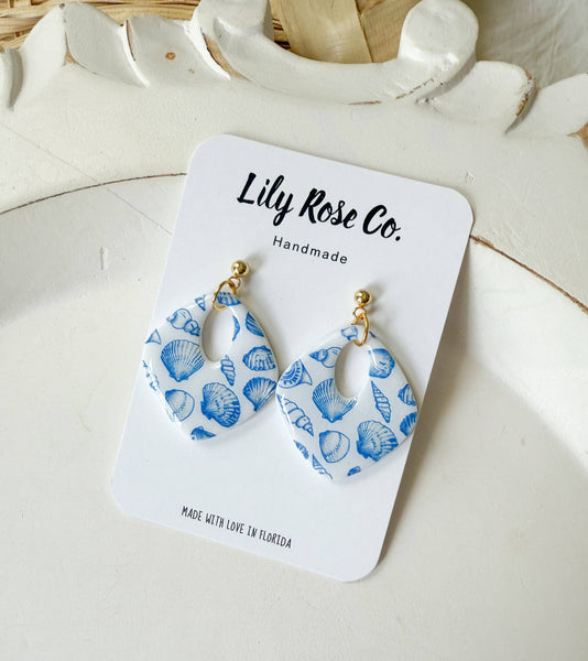 Blue Shell Print Earrings / Clay earrings / Women’s Earring