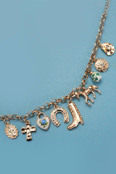 CHARM BRACELET - WESTERN BOOT CROSS PORCELAIN | 80B1345: GOLD