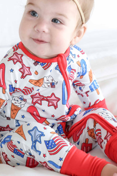 Convertible Zip Romper | Red, White & Cool: 3-6 months