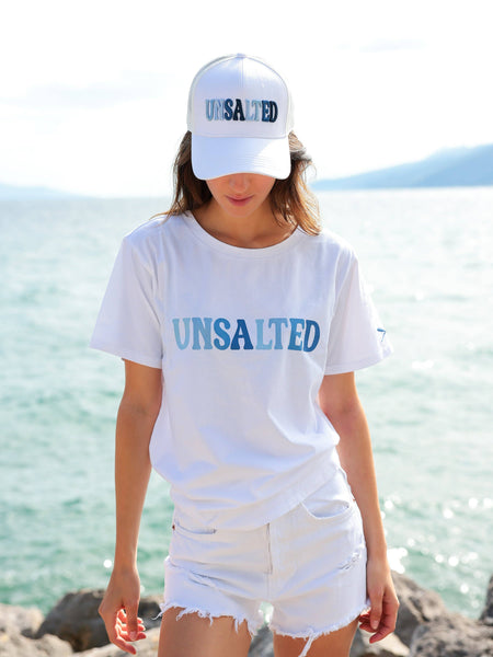 "UNSALTED" TRUCKER HAT, WHITE