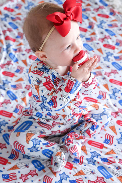 Ruffle Zipper Footie | Red, White & Cool: Newborn