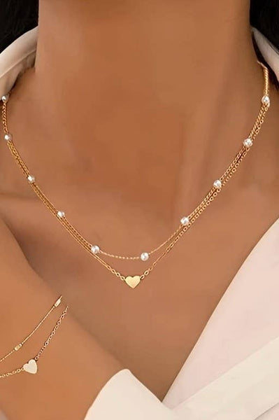 18K STAINLESS STEEL TARNISH FREE LAYERED NECKLACE | 40NK9436: Gold