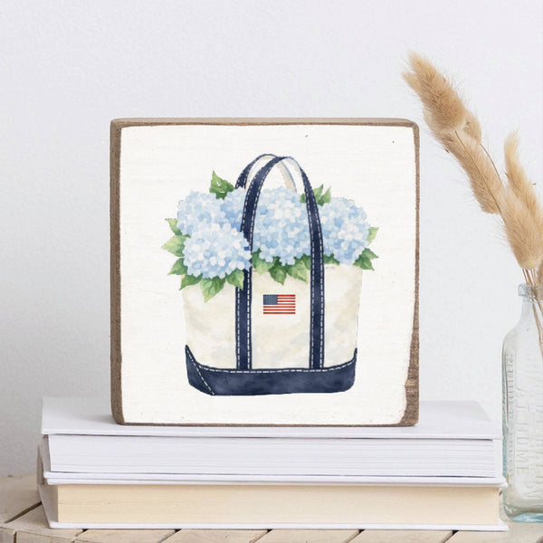 Hydrangea Flag Tote Block Sign | Coastal Decor