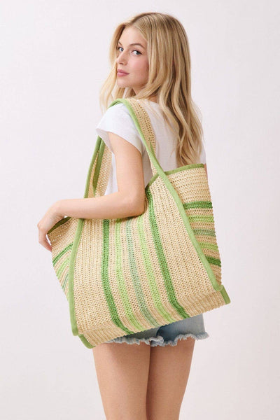 MB0323 Jennifer Multi Color Straw Beach Tote Bag: Hot Pink