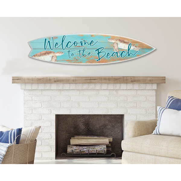 SURF BOARD WALL ACCENT WELCOME BEACH WITH SEA TURTLES