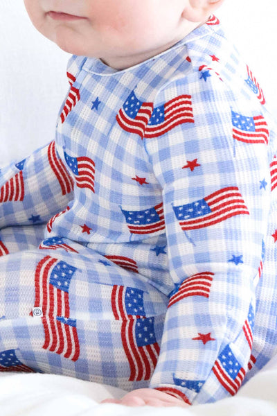 Bamboo Waffle Zipper Footie | Star-Spangled Picnic: Newborn